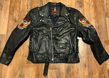 Harley-Davidson Black Leather Motorcycle Jacket Belt Lace Sides Vintage  picture