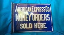 1916 American Express Money Orders two Sided porcelain Flange sign picture