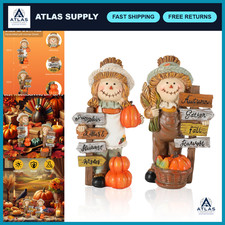 Thanksgiving Scarecrow Figurines 2-Pack with Inspirational Plaques - 5.5'' Fall picture