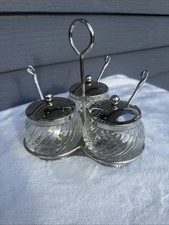 Vintage Style Silver Tone Condiment  Server Set In Caddy W/ Lids And Spoons picture