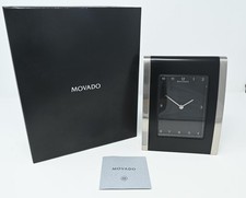 Movado Modern Black Stainless Steel Desk Clock New In Box NIB Quartz picture