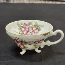 Vintage CDGC Footed Hand Painted Floral Teacup With Gold Trim Marked Japan picture