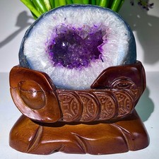 8.88lb TOP Natural run-of-mine Amethyst quartz crystal Money Bag Decoration+base picture