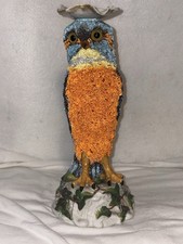 Antique 1890s Sitzendorf Porcelain Coralene Kingfisher Bird Oil Lamp Base 10.5