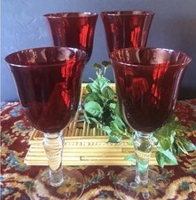 4 Vintage Cristal‎ D'Arques Durand Ruby Red Wine Water Glasses Goblets 8