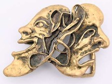 Ivar Hyden Thespian Masks Thalia Melpomene Solid Brass 1970s Vintage Belt Buckle picture