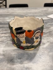 Vintage Thanksgiving Pilgrim Pumpkin Candle holder Fall Harvest Decor picture