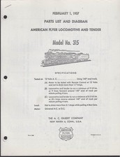 COPY American Flyer Parts List & Diagram Locomotive #315 4-6-2 PRR 2/1 1957 picture