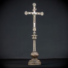 Processional Silver Plated Bronze Crucifix | 1700s Antique Church Cross | 20.1