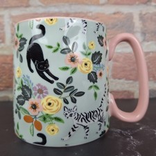 CATS Coffee Tea Mug Floral 10 Strawberry Street Cat Kitty Meow Print 16oz  picture