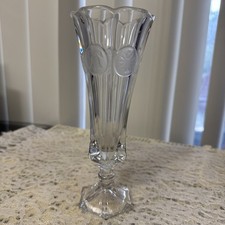 Fostoria Coin Glass Footed Vase Clear Scalloped Edge Frosted Coins 8