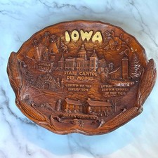 Vintage Lugene's Inc Iowa Souvenir Faux Wood Resin Bowl Wall Plaque 11.5