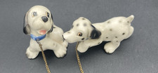 VTG 60s Kitsch Lipper & Mann Dalmatian Puppies Pair Chain Ceramic -nMissing Mom picture