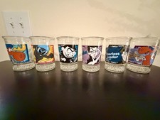 Set of 6 VTG Bama Rocky & Bullwinkle Jelly Jar Glasses Complete Set No Lids picture