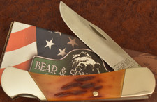 BEAR MGC MADE IN USA AMBER RED STAG BONE BONESTAG LOCKBACK KNIFE NICE (34705) picture