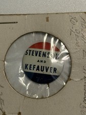 1956 Adlai Stevenson Estes Kefauver Campaign Button Original Packaging 1.25” picture