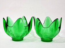 Vintage Green Emerald 5 Petal MCM Footed Bowl Glass Open Compote Crackle Design picture