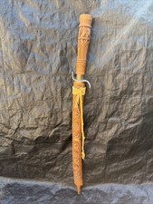 Vintage Thai Dha Sword Hand Carved Wood Scabbard Machete Burmese SIGNED picture