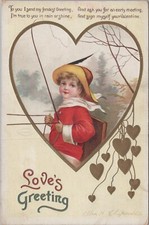 Vintage Ellen Clapsaddle Love's Greetings Boy Red Heart c1910s Postcard 9778c picture