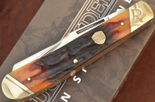 ROUGH RIDER RYDER BROWN STAG BONE LONG PULL PREMIUM TRAPPER KNIFE NICE NIB picture