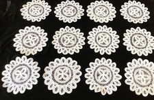 12 Lot Lace Dollies White Cotton Battenburg Crochet Weddings Dine Party Doily 8