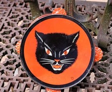 Vintage 1940s T.Cohn Halloween Noisemaker, Black Cat Tambourine picture