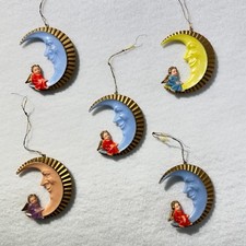 Vtg Angels on Crescent Man In the Moon Christmas Ornaments 1950s–60s - Lot of 5 picture