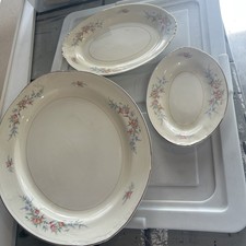 HOMER LAUGHLIN Eggshell Nautilus Oval Serving Platter FERNDALE Pattern set of 3 picture