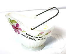 COLEMAN MICHIGAN MI Antique Depression Glass Souvenir MILK PAINTED COAL BUCKET picture