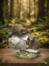 Vintage Homco Masterpiece Porcelain Raccoons Mailbox Figurine 1987 Mizuno picture