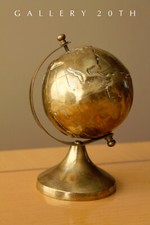 SUPERB MID CENTURY BRASS DESK GLOBE WORLD VINTAGE MAP ATOMIC NY PENTHOUSE 50's picture