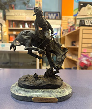 Frederic Remington Outlaw Bronco Rider Sculpture Marble Base Antique Finish picture