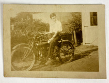 Early 1910s Flat Tank Motorcycle Photo Rider Antique Single Cylinder picture