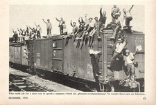 1970 Baltimore & Ohio B&O Railroad Men Wave Riding Boxcars Photo Vtg Mag Cut Out picture