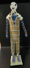 VINTAGE HANDMADE FOLK ART BEADED DOLL NATIVE STANDING ON BASE 16” picture