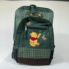 Vtg 90s Winnie the Pooh Discover Explore Disney Green Plaid Backpack Embroidered picture
