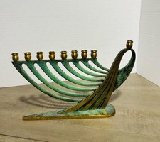 VTG Oppenheim 1463 Made in Israel Menorah Hanukkah Solid Brass Lamp picture
