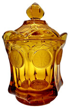 Fostoria Amber Coin Glass Candy Dish with Lid Retro Mid Century picture