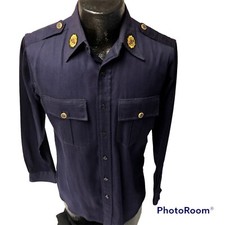 Vtg 40's Durable Outfitter Navy Wool GABARDINE American Legion GUSSET Shirt S picture