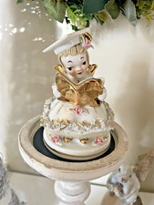 Lefton Graduation Girl Betty Co-Ed #808B Porcelain Angel Figurine Spaghetti Trim picture