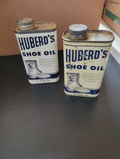 Vintage Huberd's Shoe Oil 8oz Tin Cans - Set of 2 - Advertising Collectible picture