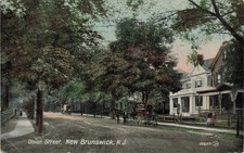Union Street New Brunswick NJ 1909 Postcard Horse Carriage Victorian Houses picture