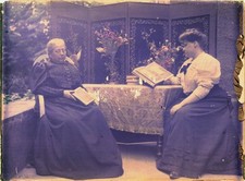 c.1913 Large French autochrome two women with books 13x18cm picture