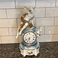 Stunning Italian Capodimonte Porcelain Mantle Clock, TYCHE claiming Cherub/Putto picture