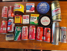20 pc. Vintage Advertising Tin 7& Soda can Lot - COKE BAND AID CORONA LAN-LIN picture