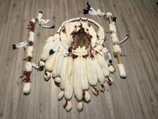 Vintage Chico Arts Jumbo Mandala Wall Hanging & Dance Sticks Wool Fur Feathers picture