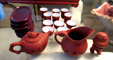 Vtg Chinese Yixing Clay 22 Pc Tea Set w/12 Cups/6 Trays/Pitcher/Teapot/ Tea Pet picture