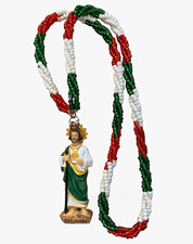Christianity Red White & Green Plastic Bead Rosary Necklace San Judas Pendant picture