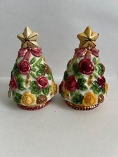 Hand-Painted Ceramic Christmas Tree Salt & Pepper Shakers With Floral Design & G picture