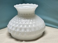 VINTAGE WHITE MILK GLASS DIAMOND QUILTED STUDENT FITTER HURRICANE LAMP SHADE picture